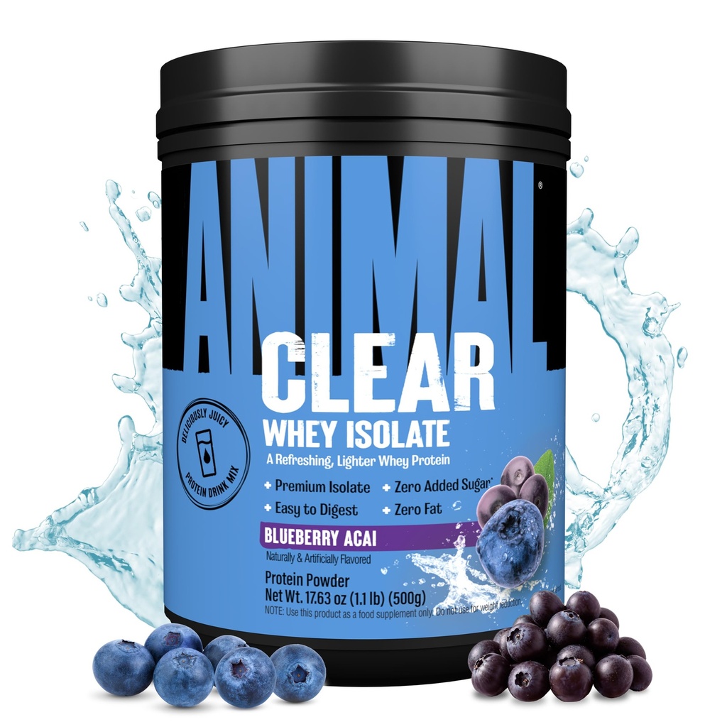 Poudre de protéines Isolée de Whey - Facile à digérer et à mélanger, 5g BCAA, Délicieusement juteux, rafraîchissant à tout moment pour les hommes et les femmes, Blueberry Acai 500g (20 portions)