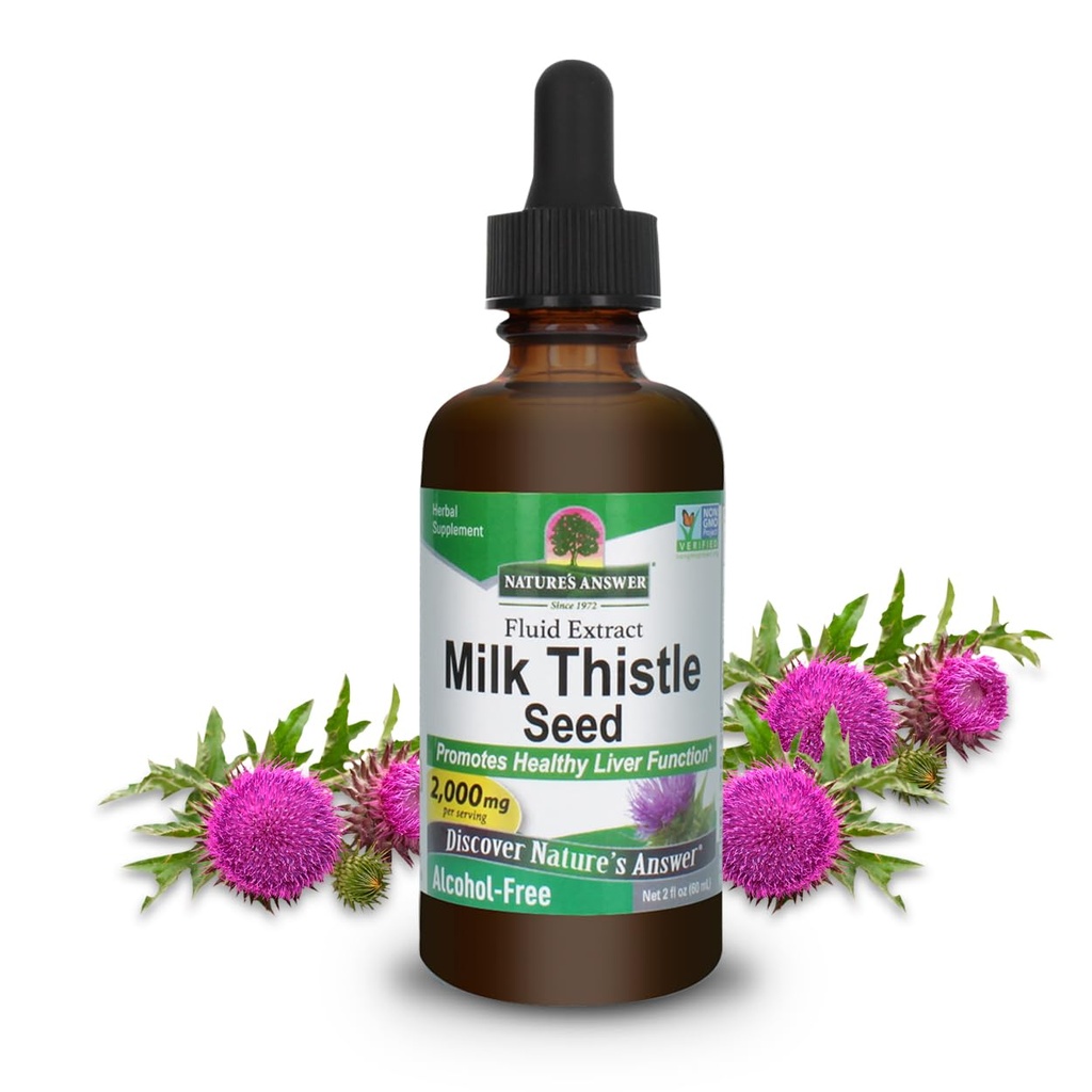Réponse de la nature Thistle de lait Extrait de 2 onces - Sans alcool, sans OGM, supplément de soutien du foie pour tout le monde - Détox du foie, Fabriqué aux États-Unis