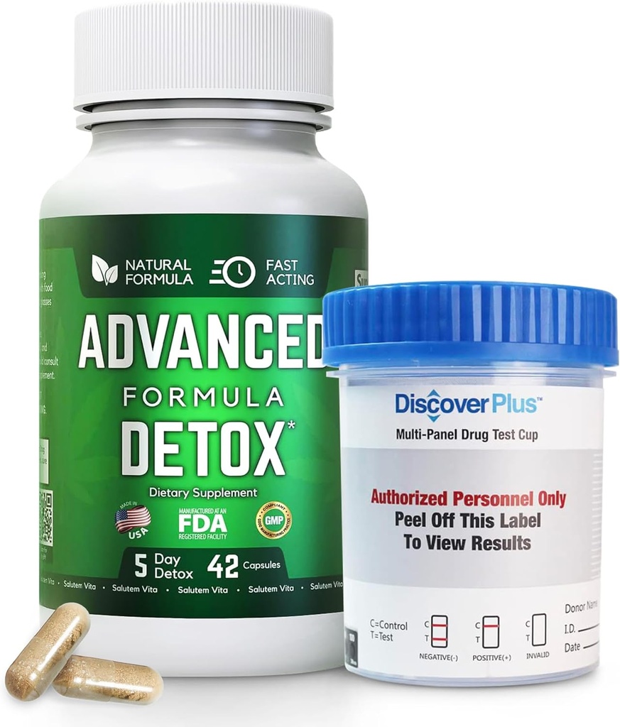 Geavanceerde Detox Cleanse, Detox Kit met Test Cup, Natural Detox & Cleanse met Milk Thistle, Licorice Powder, en meer, Body Cleanse Detox voor vrouwen en mannen, 42 Capsules, 1 Pack