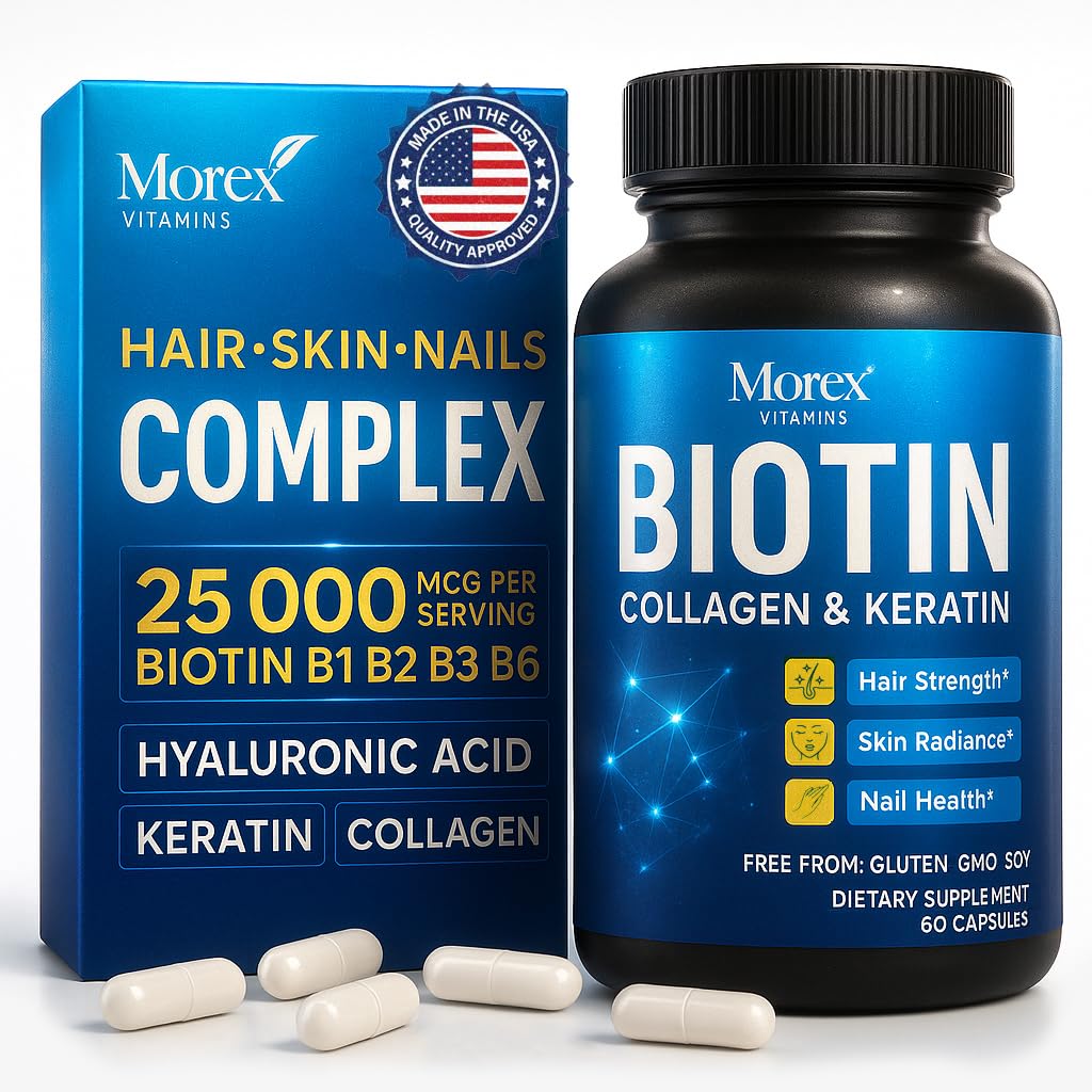 Biotin Keratine & Collageen Capsules - Made in USA - Natural Collageen, Keratine & Biotin for Hair Growth - Biotin & Collageen Vitamines with Multi Collageen Peptiden for Hair Loss, Skin & Nails - 60 Caps