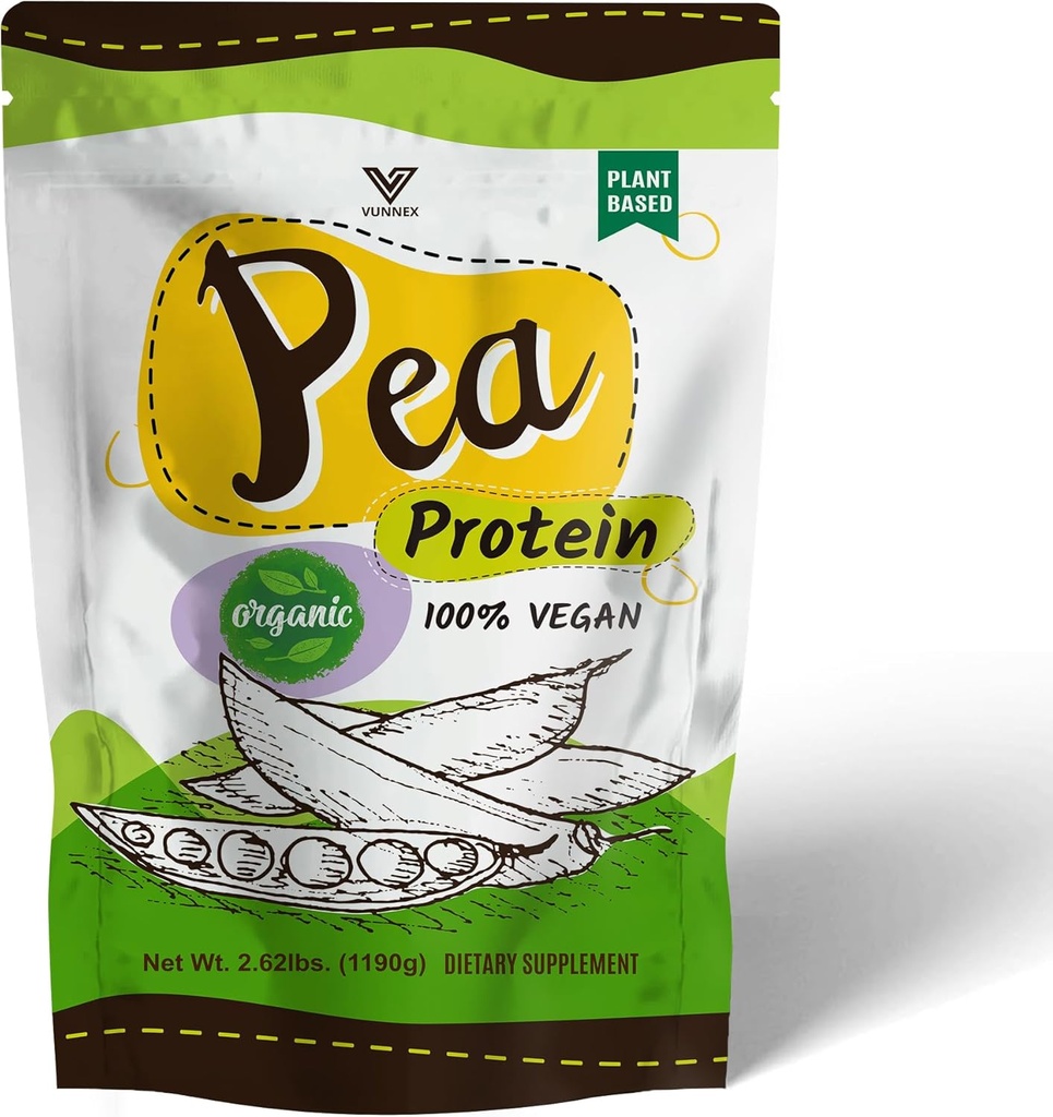 Op basis van planten - 100% Pure Organic Hydrolyzed Pea Protein Powder - Canada Grown Yellow Pea, Vegan Natural Unflavored, Dairy Free, Gluten Free, Soy Free, Sugar Free, Non-GMO met BCAA 2,62lb