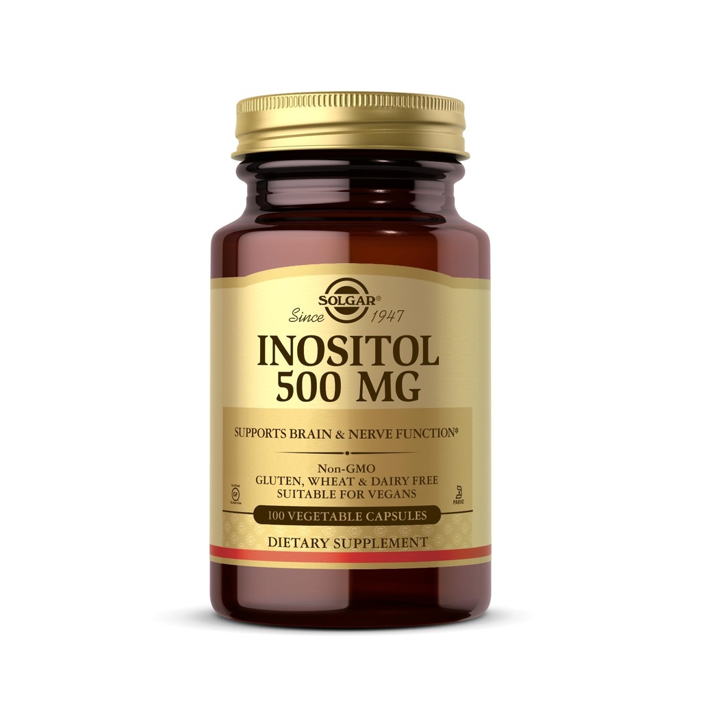 Solgar Inositol 500 mg - 100 capsules végétales - soutient la fonction cellulaire et la santé cérébrale - végétalien, sans gluten, sans laiterie, casher - 100 portions