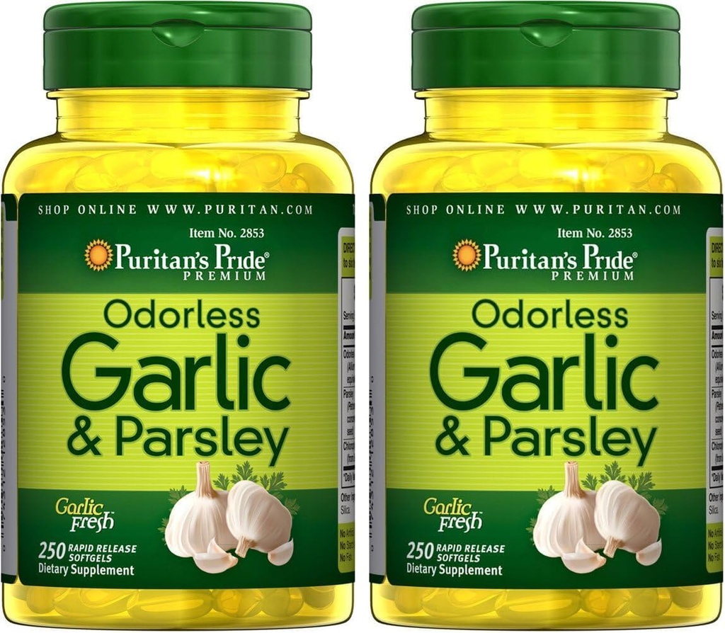 Puritan's Pride Odorless Knoflook & petroleum 500 Mg/100 Mg, 250 Telling (verpakking van 2)