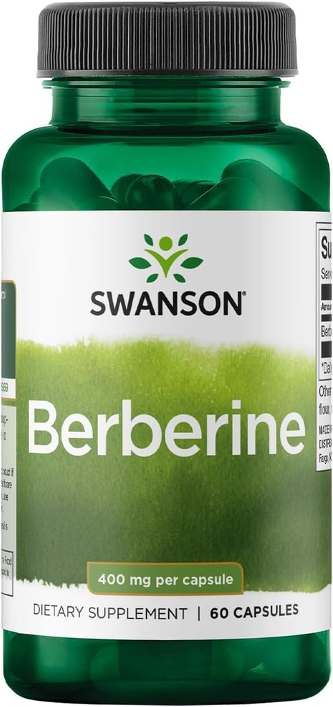 Swanson Berberine - Soutient la santé métabolique et cardiaque* - Contient du HCl berbérique normalisé - Non-OGM et sans gluten - 60 Capsules Vegan