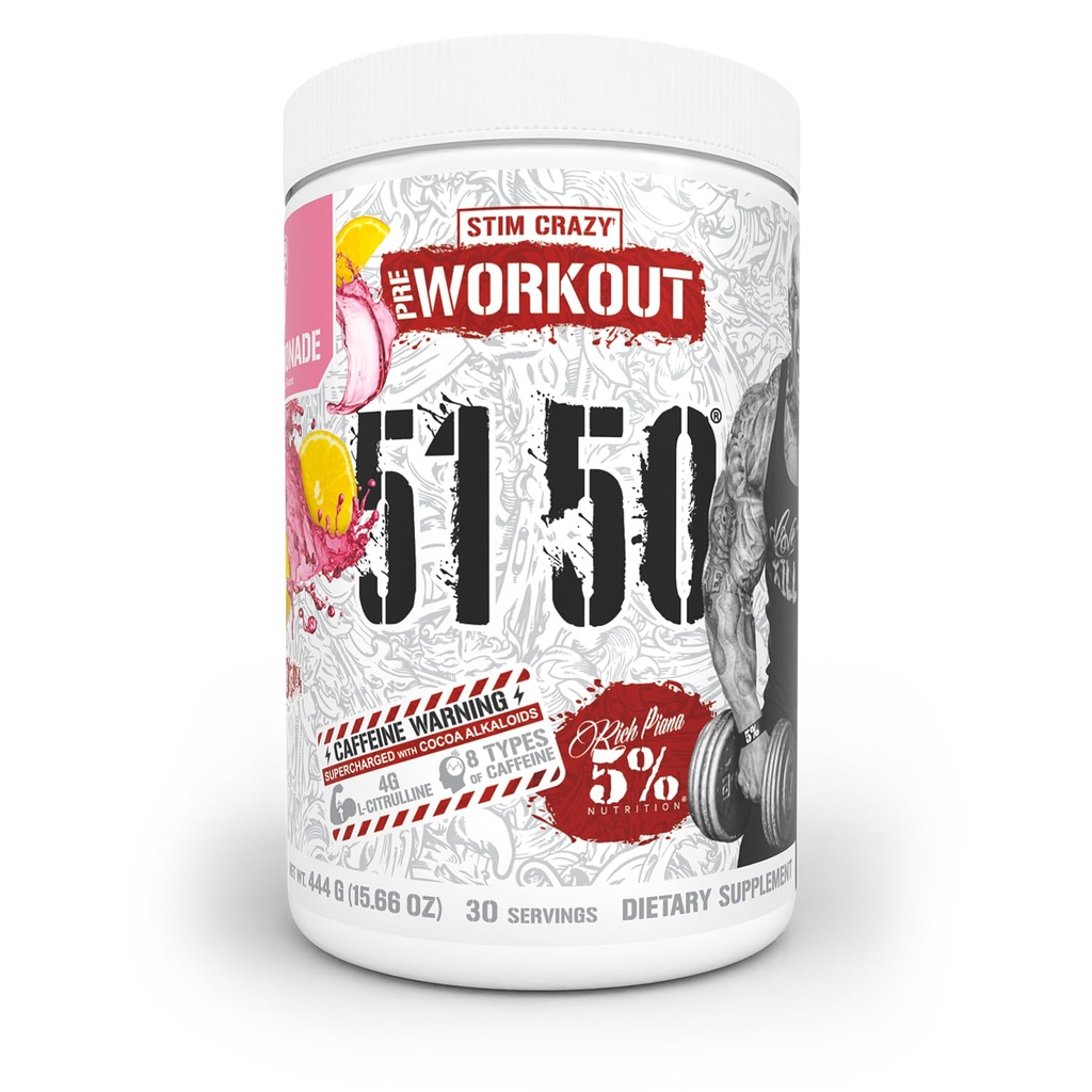 5 % Nutrition Riche Piana 5150 Poudre de pré-entraînement à haut rendement Extrême énergie, focus, pompes et endurance 400 mg Caféine, Citrulline, Beta Alanine, N-acétyl L-Tyrosine