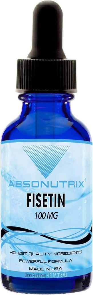 Absonutrix Fisetin 100 mg, 4 Oz Liquid, 200 porties, Made in USA, Quick Absorptie, Quality Potent Ingredients, Third-Party Tested, Non-GMO, GMP Certified, Cruelty Free Products