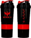 BIRD-I Gym Protein Shaker, 3-in-1, 500ml/16.9oz, BPA-Free, Metal Mixer. (RED), JT4101