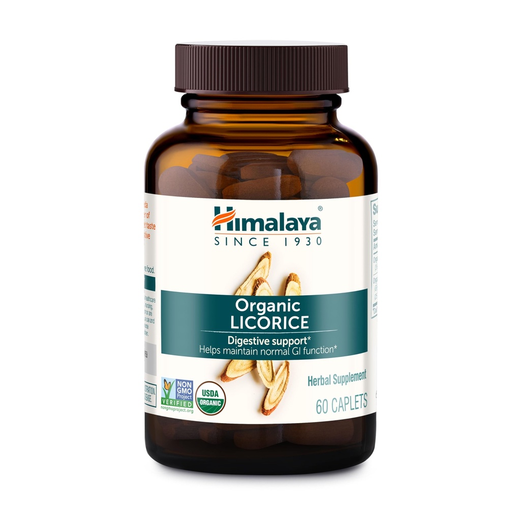 Himalaya Biologische Licorice, 60 dagen levering - Digestief gezondheidssupplement voor opgefokte maagverlossing en af en toe opgeblazen en brandend - USDA Organic, Vegan, Non-GMO, Non-DGL, Glutenvrij, 60 Capletten