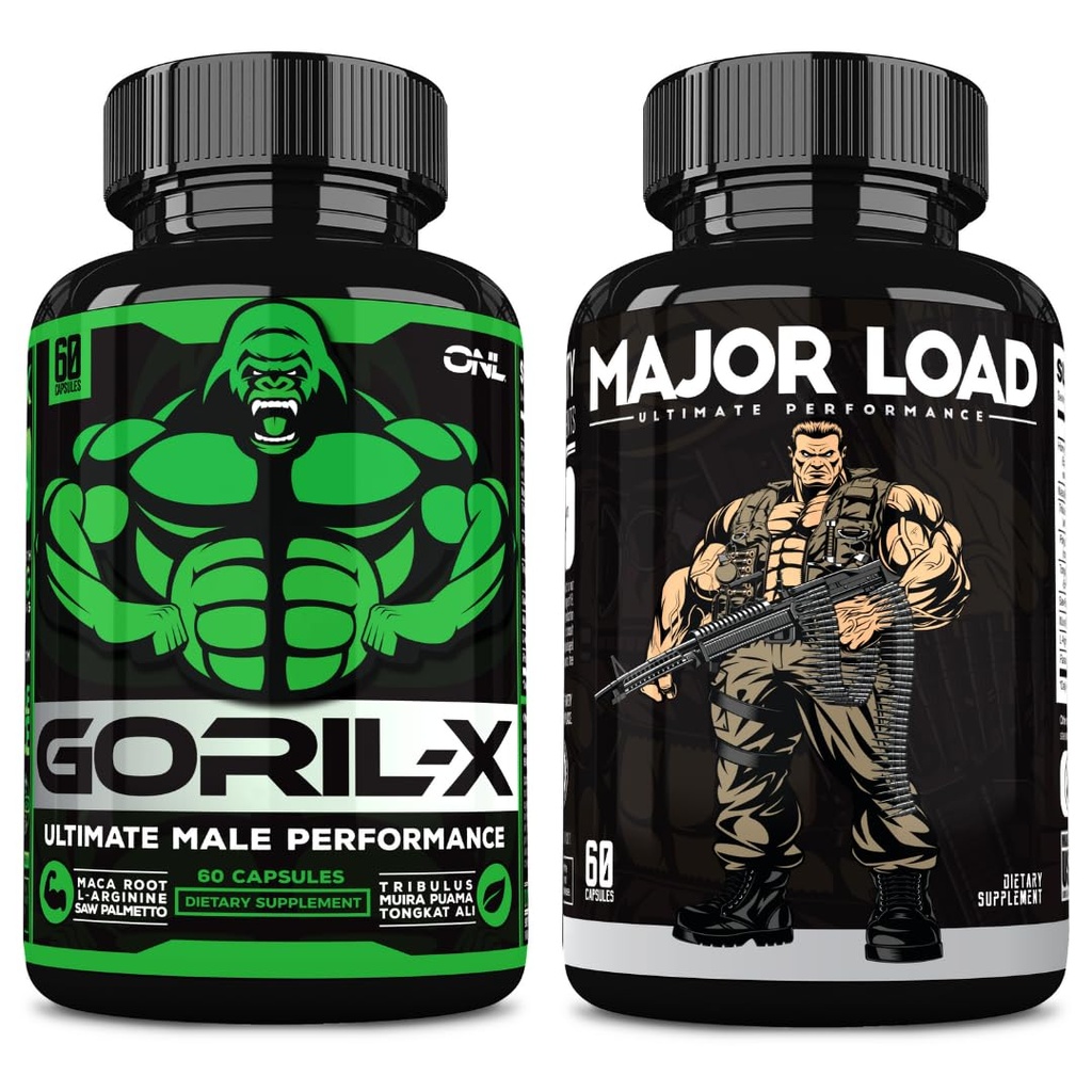 ONL Ultimate Men's Testosteron Booster Bundle - GORIL-X & Major Load Supplements Verbeter de kracht, uithoudingsvermogen en energie met geile geit onkruid, Maca, Tongkat Ali, Tribulus 120 capsules