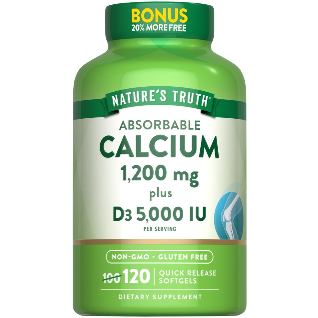 La vérité de la nature Calcium absorbant 1200 mg avec la vitamine D3 5000 UI 120 Softgels