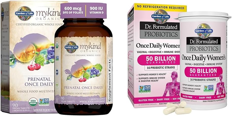 Garden of Life Organics Prenatale vitamine: Folaat voor energie & gezonde foetusontwikkeling &, Dr. geformuleerde vrouwenprobiotica eenmaal daags, 16 Strains, 50 miljard, 30 Capsules