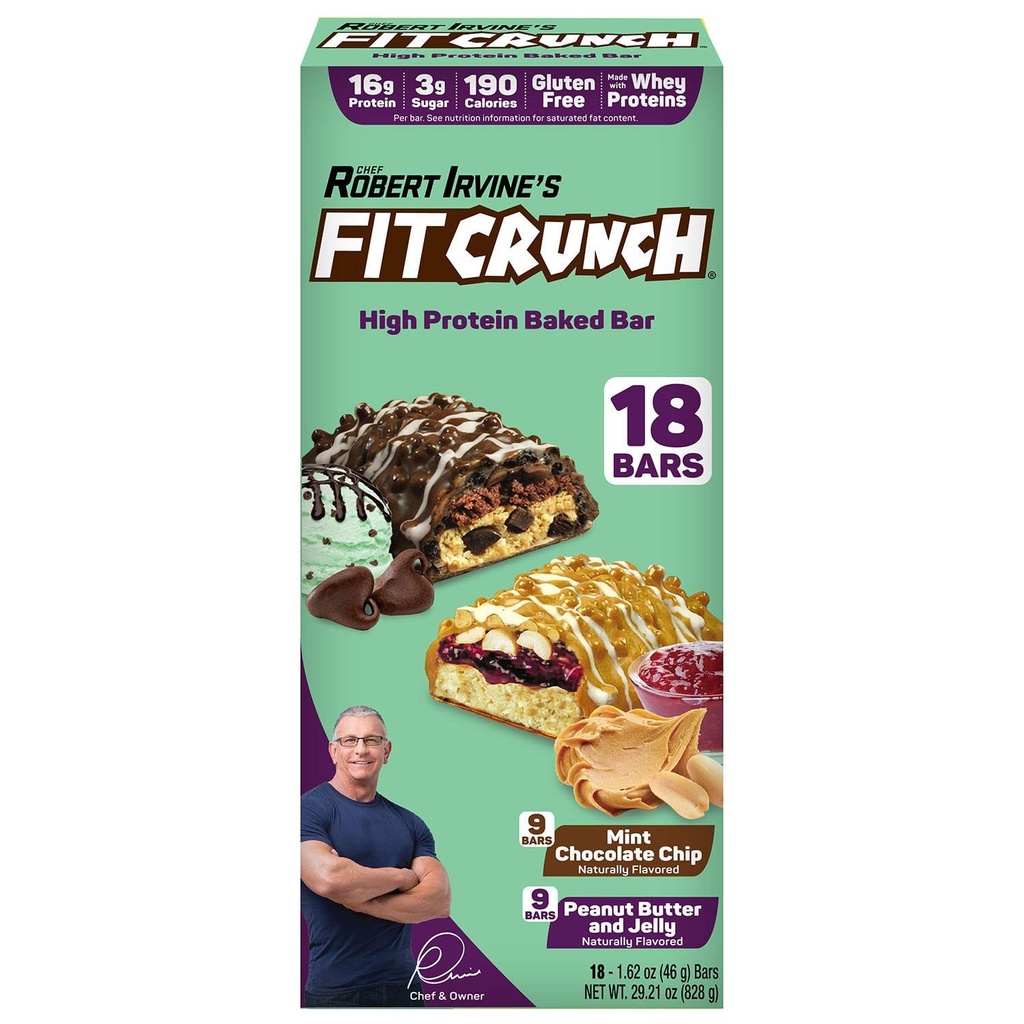 FITCRUNCH proteïnerepen, Snack Size Variety Pack, Glutenvrij (18 bars, Mint Chocolate Chip & Pindakaas Jelly)