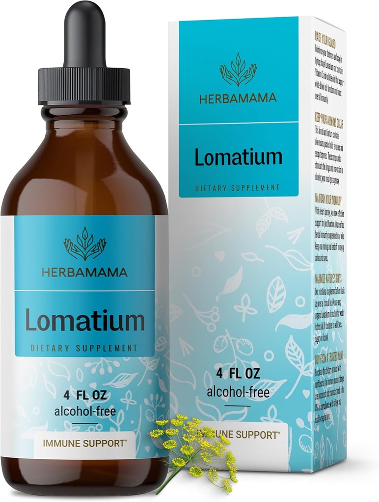 HERBAMAMA Lomatium Wortel Tinctuur - Vegan Lomatium Dissectum Extract voor Lung Cleanse & Detox - Non-GMO, Alcohol & Sugar-Free Respiratory Long Support Supplement, 56-Day Supply