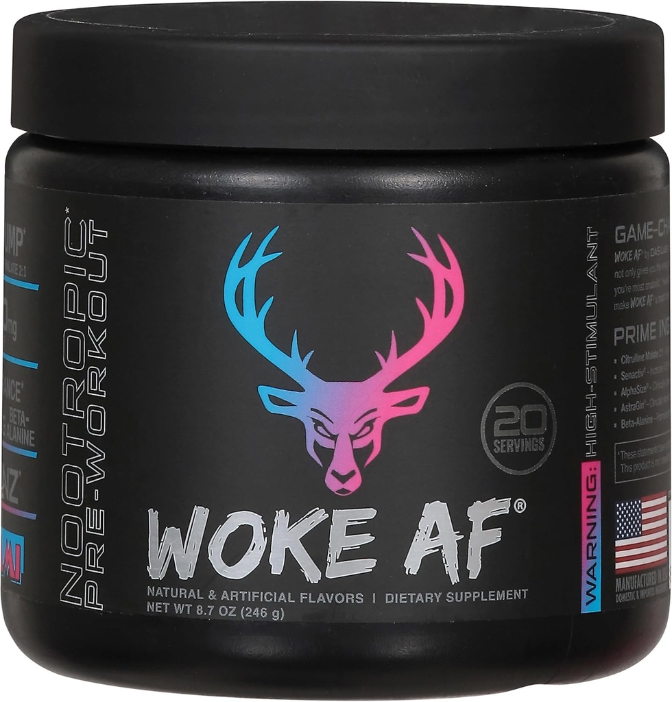 Woke Af Bucked Up pre-workout poeder, verhoogde energie, Miami, 333mg cafeïne, 20 porties