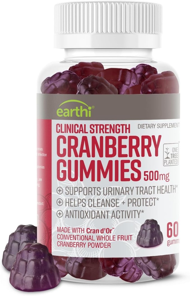 Klinische sterkte Cranberry Gummies 500mg - Urinaire Tract Ondersteuning Gezondheid voor vrouwen en mannen - Antioxidant Superfood te reinigen en te beschermen - Cran d'Or Cranberry Powder Supplement (60 Gummies)