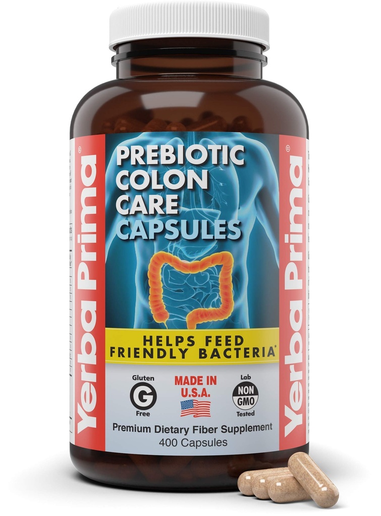 Ierba Prima Prebiotic Colon Care Capsules, 400 Caps - Cinq formes de Fibre Plus FOS Pré-biotiques - Supplément diététique pour la santé - Fibres solubles et insolubles saines pour la régularité et le soutien digestif