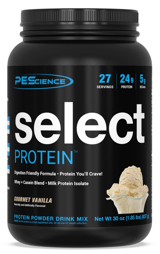 PEScience Select Poudre de protéines, mélange de lactosérum et de caséine, poudre de protéines propres pour les femmes et les hommes, faible teneur en calories, faible teneur en glucides, kéto, sans gluten - Vanille gourmande - 27 portions