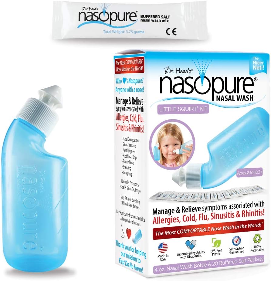 Lavabo nasal nasal nasal nasal, petit kit d'écurie, -Le pot de Neti sinus nice, rinçage nasal confortable 4 oz et 20 paquets de sel (3,75 gr chacun), congestion nasale, froid, allergie, irrigation nasale
