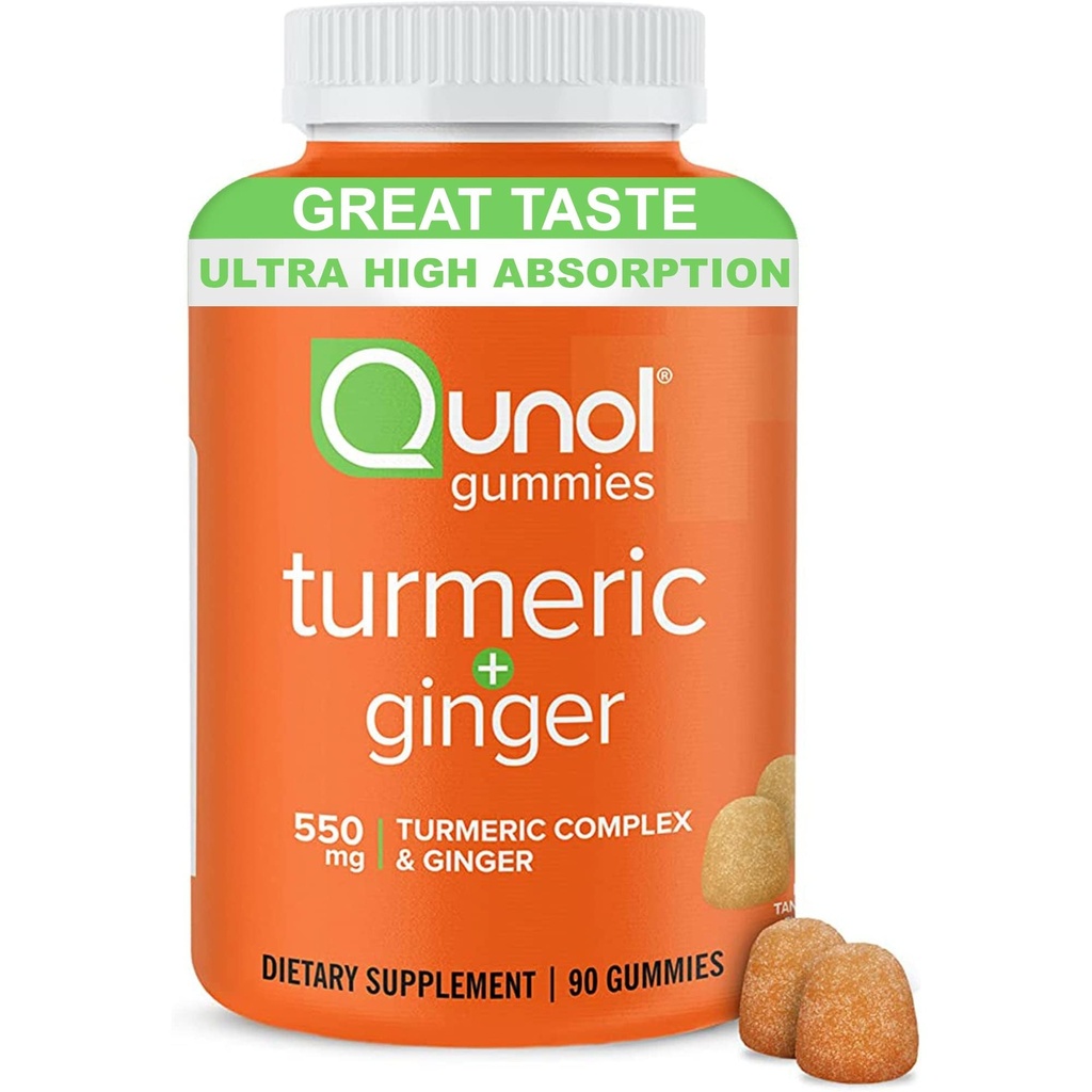 Qunol Kurkuma en Gember Gummies - Gezamenlijke Ondersteuning Supplement met Ultra High Absorptie, 90 Graaf Vegan en Glutenvrije Gummies