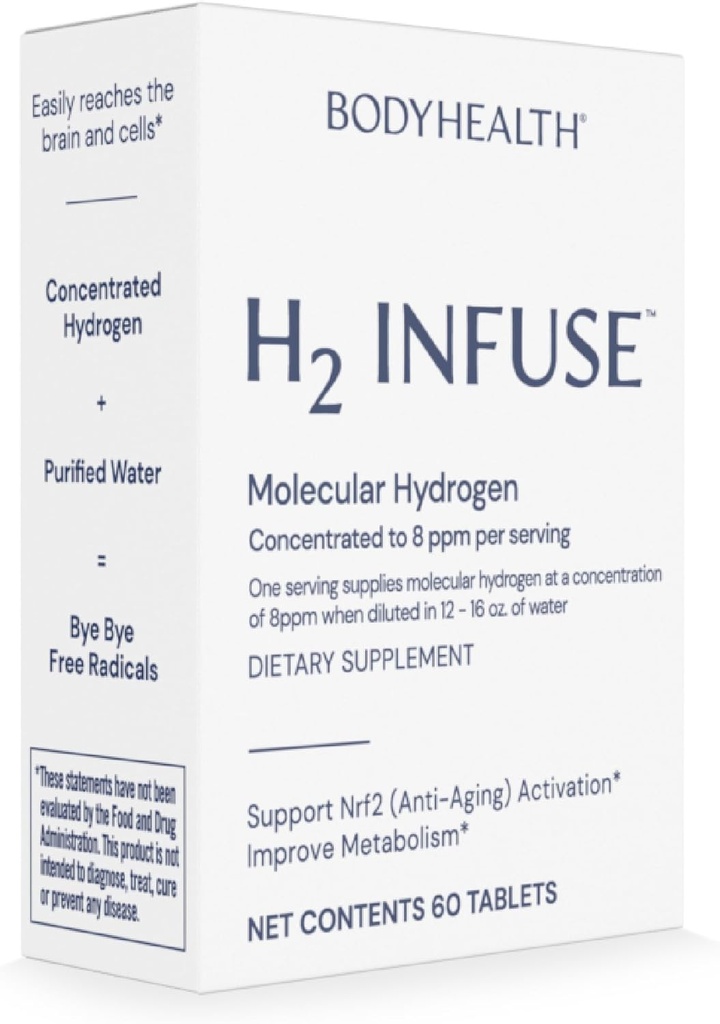 BodyHealth H2 Infuse Molecular Hydrogen Tablets, Tablets for Drinking Water, Elemental Magnesium to Support Metabolisme with Molecular Hydrogen Water Water - 60 Tablets