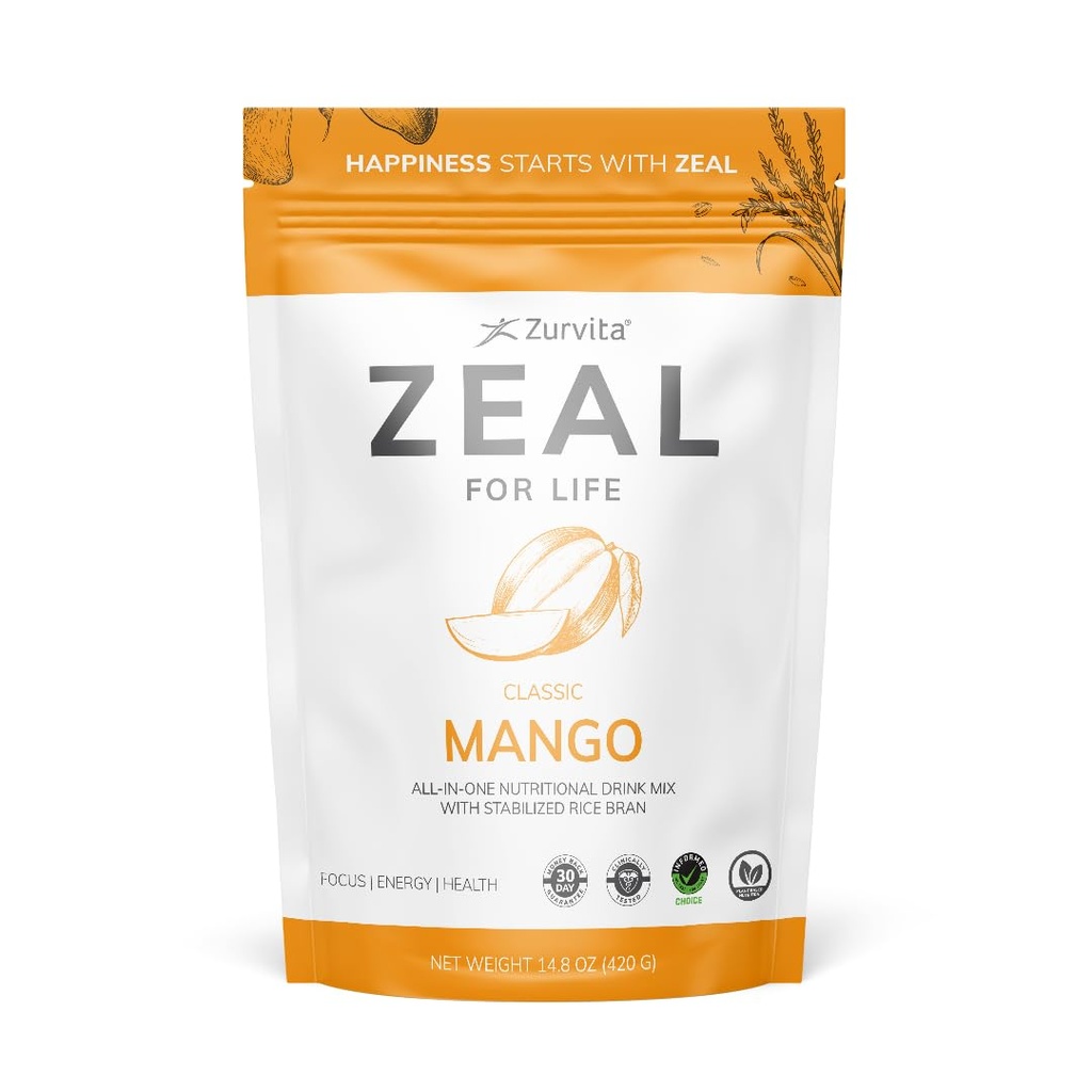 Zurvita Zeal for Life Wellness Drink Mix - Mango Smaak - Glutenvrij, Veganistisch, met Biotine, Vitaminen B12, C, D, E, IJzer, Magnesium - 30 Serven (420g)