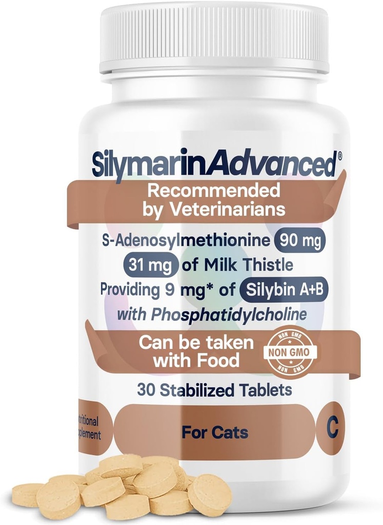 Levergezondheidssupplement voor katten - Melkdistel voor katten Lever Ondersteuning met S-Adenosylmethionine (Same) & Silybin - 30 tabletten