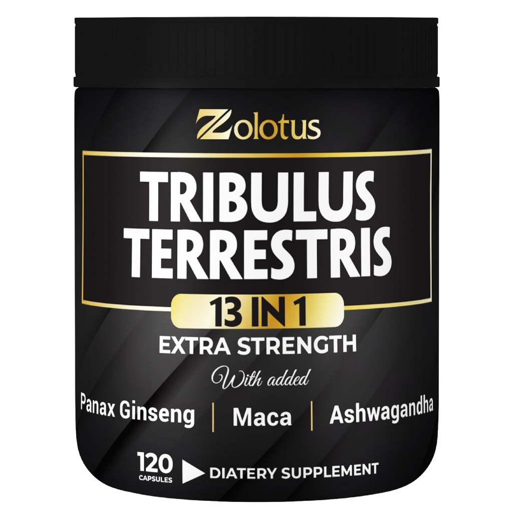 Zolotus 13in1 Tribulus Terrestris Capsules met Maca, Horny Goat Weed, Panax Ginseng, Saw Palmetto, Tongkat Ali, Shilajit & More - Energie, Uithoudingsvermogen Supplement voor mannen en vrouwen - 120 Tellingen