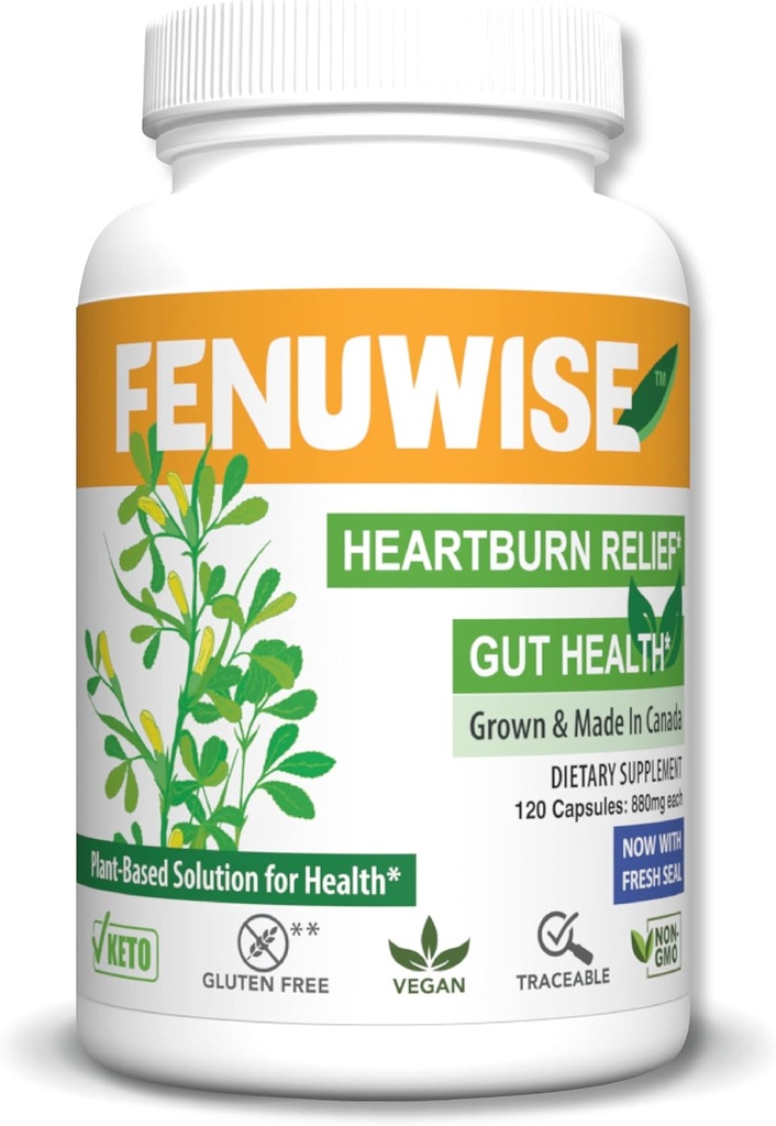 Natuurlijke Fenegriek Fiber Capsule supplement voor zure verlichting - Premium Vegan Dieetsupplement ter ondersteuning van de spijsvertering gezondheid, 120 Tellen