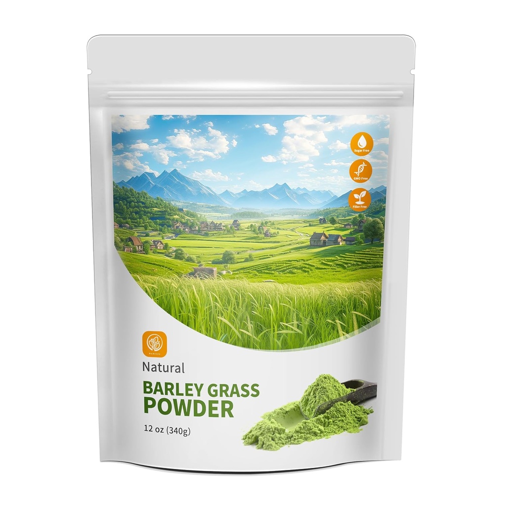 Budetex Barley Grass Juice Powder 12 oz - 100% Pure Wheatgrass Powder, ondersteunt Cardiovasculaire, lever en spijsverteringsfunctie, Vegan, Geen Maltodextrine & Sugar.