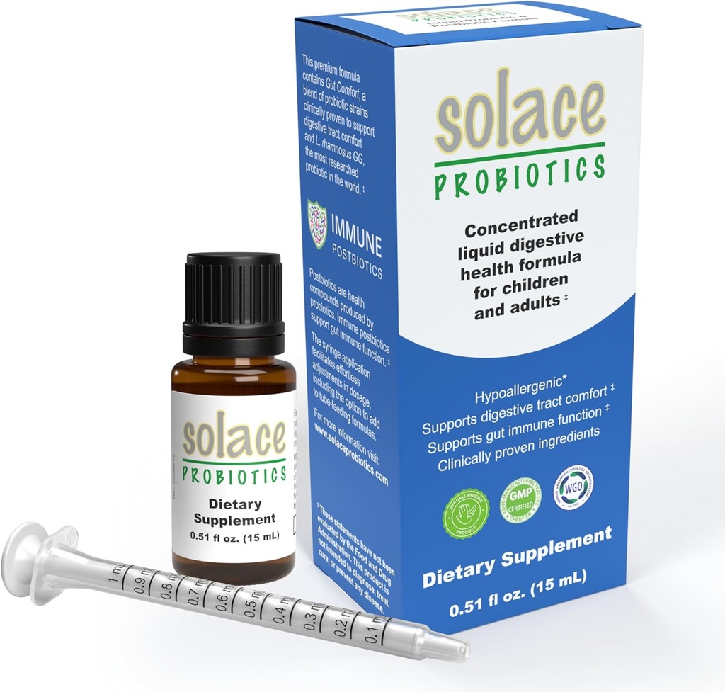 Solace Probiotica Liquid Formula for Adults and Kids - Concentrated Blend for Digestive Health and Immunity, Clinically Researched, Easy Syringe Application, Hypoallergeen - 15ml