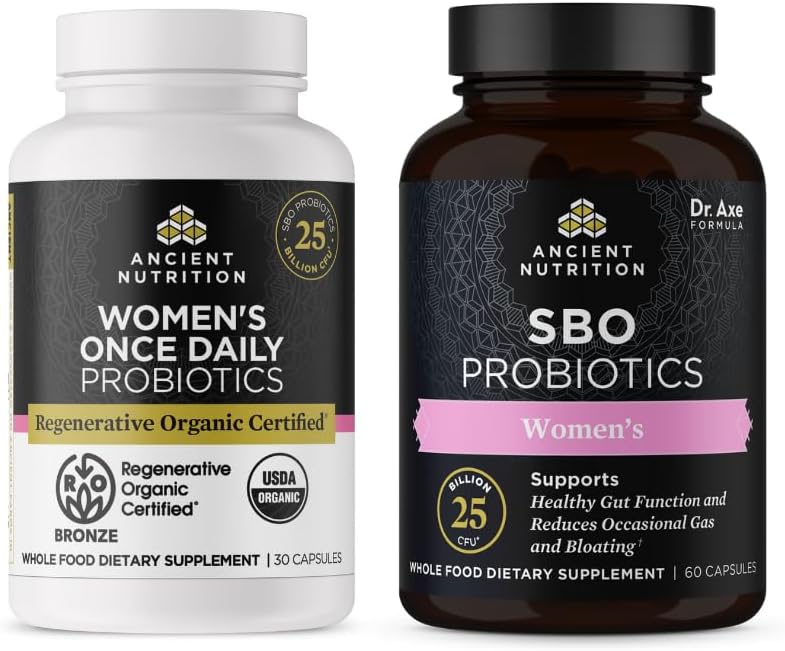 Nutrition ancienne Probiotiques certifiés biologiques régénératifs, une fois par jour pour les femmes, 30 comtes + SBO probiotiques, femmes, 60 comtes