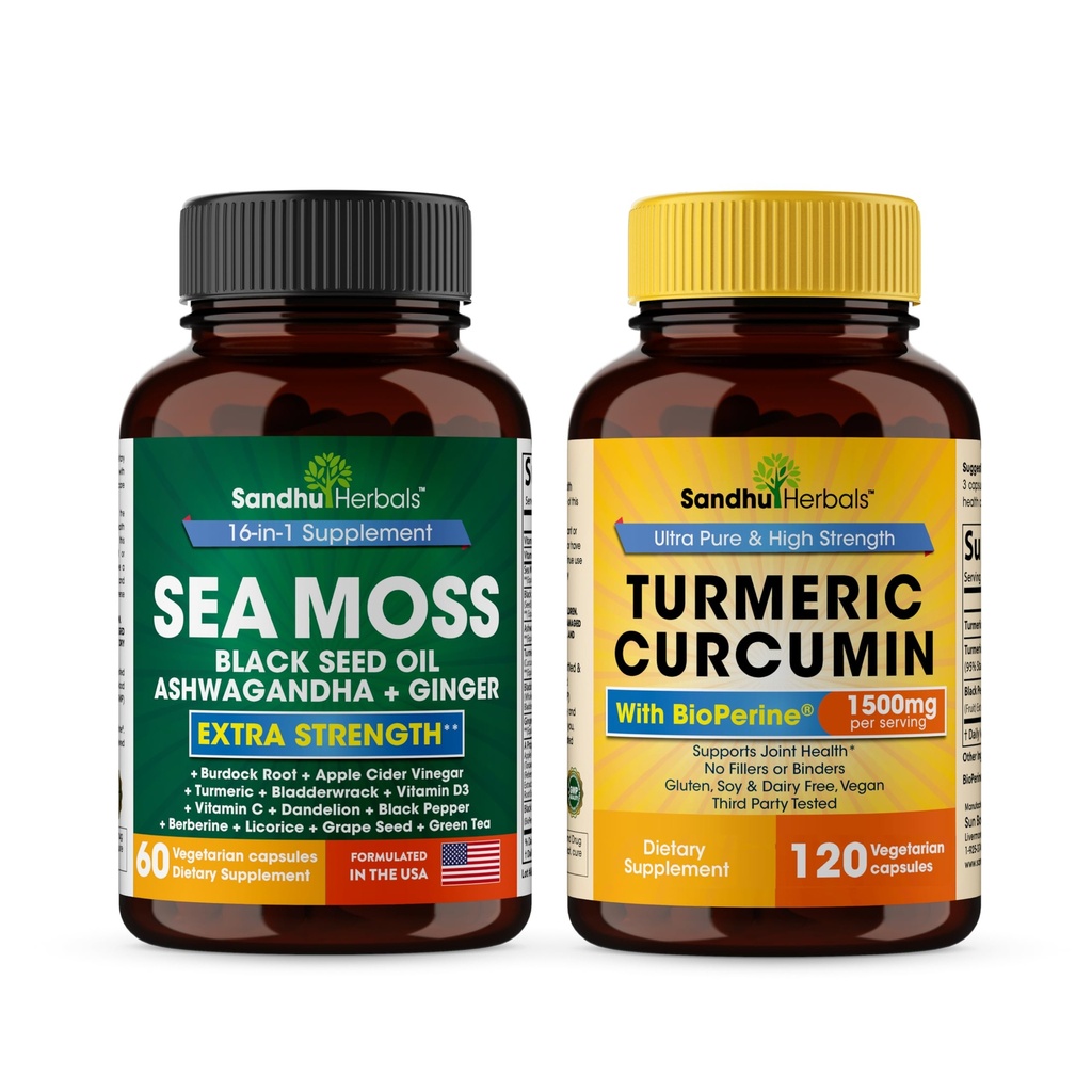 Sandhu Kruiden Seamoss & Turmeric Curcumin met Bioperine Capsules 