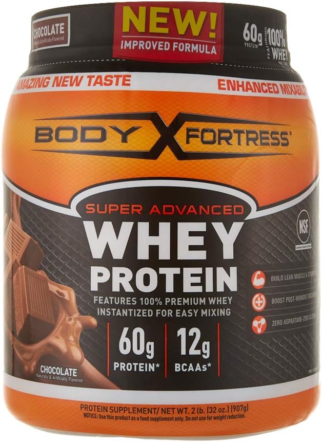 Body Fortress Super Advanced Wei Proteïne Poeder, Chocolade smaak, Glutenvrij, 2 Lb
