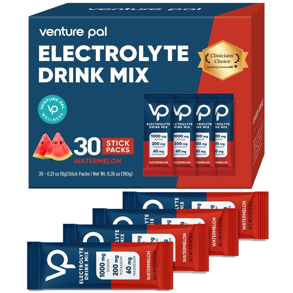 Venture Pal Hoge Natrium Suiker Vrij Electrolytes Poeder Pakket - Hydratatie Pakjes met Vitamine, Natrium en Kalium . . Zero Calorieën . . Vegan, Keto & Paleo Vriendelijke Electrolyte Drink Mix - 30 Sticks