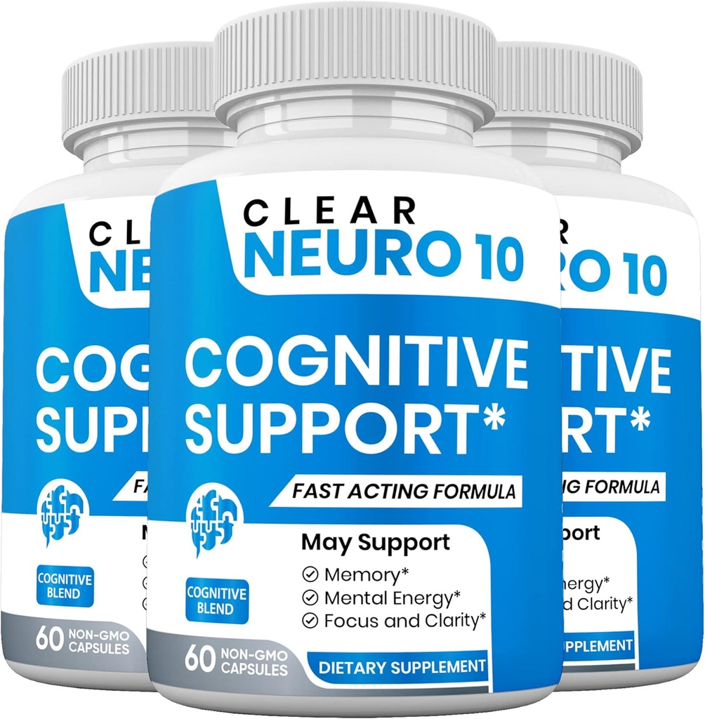 Clear Neuro 10, verbetert focus & concentratie, bevordert normale geheugenfunctie & hersengezondheid, voorkomt geheugenverlies (3 Pack)