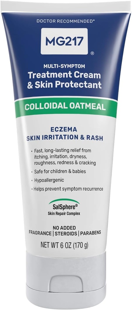 MG217 Eczema Body Cream met 2% Colloïdale havermout, verzachtende verlichting voor droge, jeukende, en geïrriteerde huid, wreedheid, steroïde en Fragrance-Free Moisturizer, 6 oz Tube