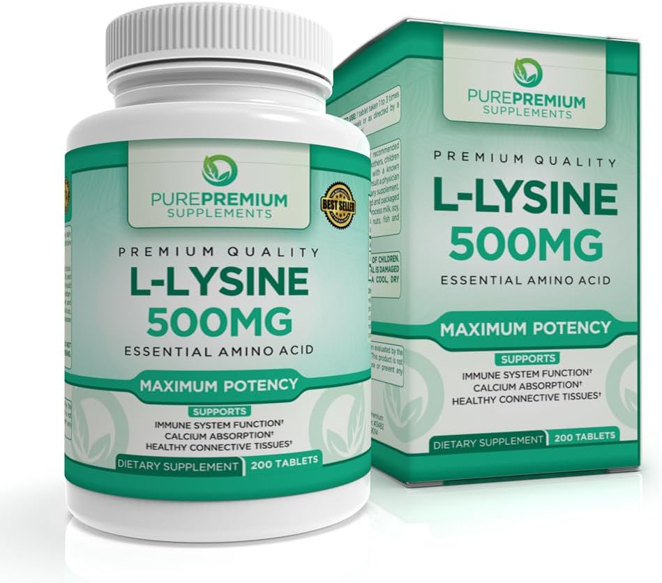 PurePremium L-Lysine 500 mg supplement - Essentiële Aminozuur met maximale sterkte - Immuunondersteuningssupplement - Pure Lysine 500mg voor snelle absorptie - 7 maanden levering - 200 Tabletten