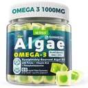 Vegan Omega-3 Gummies for Adults, Fish Oil Alternative from Algen Oil, Plant Based DHA 460mg & EPA 230mg Plus Methylfolaat, Vitamine B12, Fosfatidylserine, No Fishy Taste, Vegan, Sugar Free, 60 Ct