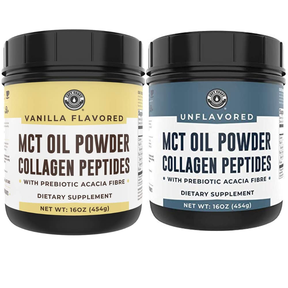 Linkerkustprestatie Keto Vanilla MCT Collageen Poeder en Keto Unflavored MCT Collageen Poeder