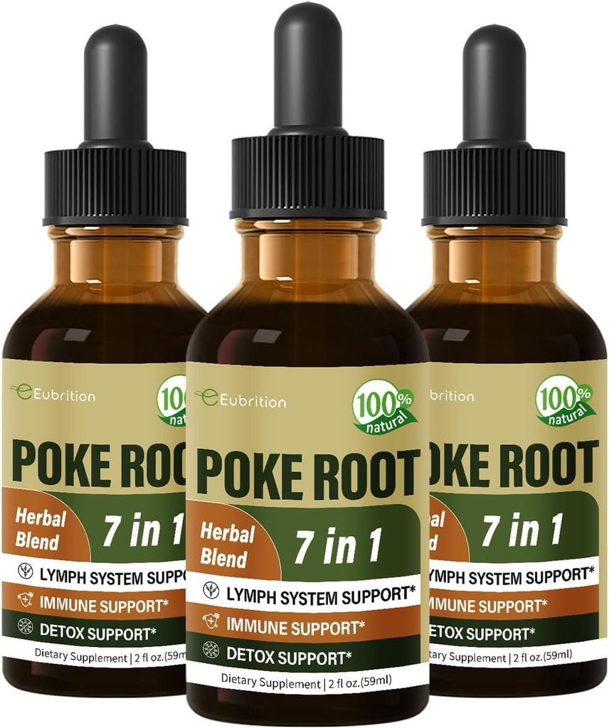 Poke Root Extract Drops voor Lymph System Support, Lymphatische Drainage Supplement voor Lymphoedeem, 7 in 1 Formule met Goldenseal voor Immune Ondersteuning, Dandelion voor Detox & Reiniging. 6oz