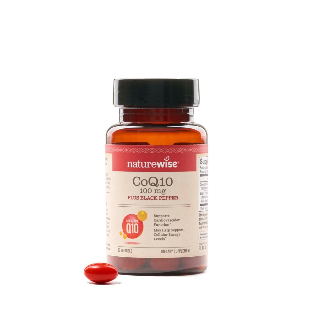 NatureWise CoQ10 100mg + Black Pepper Softgels - High Absorptie Cozyme Q10 + Black Pepper - Antioxidant for Heart Health + Cellular Energy - Vegan, Non-GMO, Gluten-Free - 30 Count[30-Day Supply]