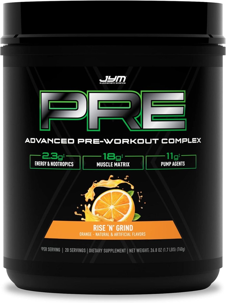 Pre JYM X Rise N' Grind Advanced Pre-Workout Poeder Massive Pumps, Citrulline Nitraat, Dynamine, NO3T Betaine, B