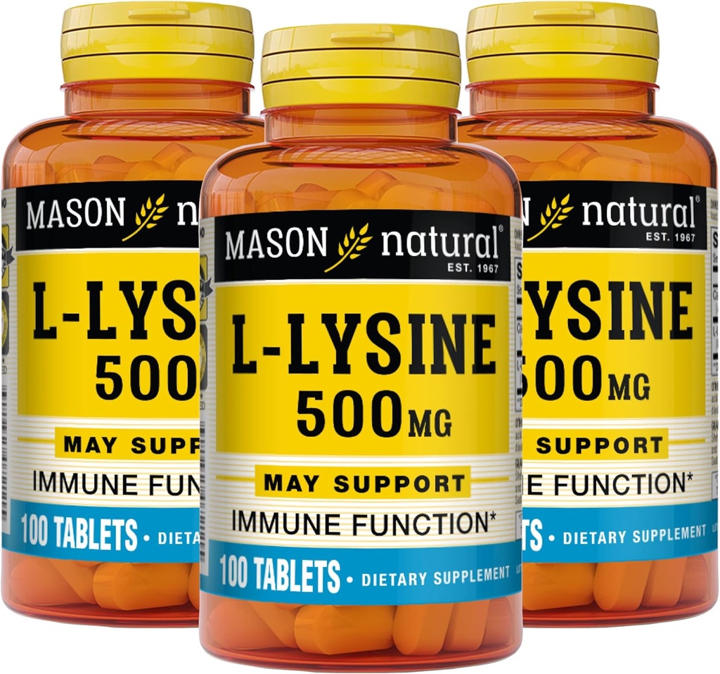 MASON NATUURLIJKE L-Lysine 500 mg met Calcium - Verbeterde immuunfunctie, Verbeterde Nutriënt Absorptie, Essentiële Aminozuur, 100 tabletten (verpakking van 3)