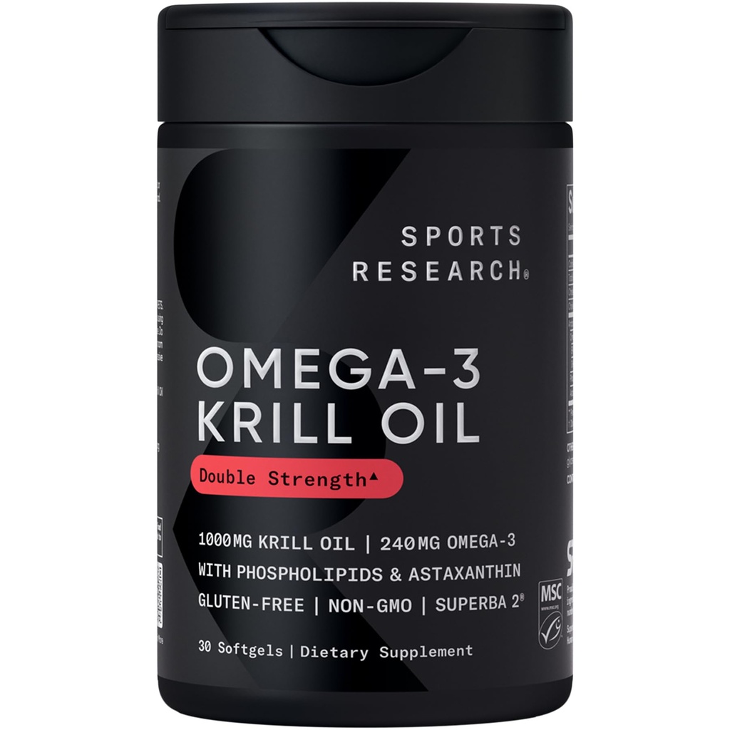 Sportonderzoek Krill Oil Supplement met EPA & DHA Omega 3, Fosfolipiden & Astaxanthine uit Antarctische Krill - Hoogste concentratie van Krill Oil voor mannen en vrouwen - 1000mg, 30 Softgel Capsules