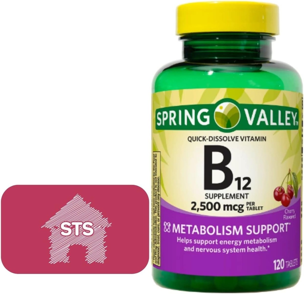 Spring Valley - Vitamine B12 Quick-Dissolve Tablets, 2500 mcg, Cherry Flavor, 120 Tel + STS Sticker.