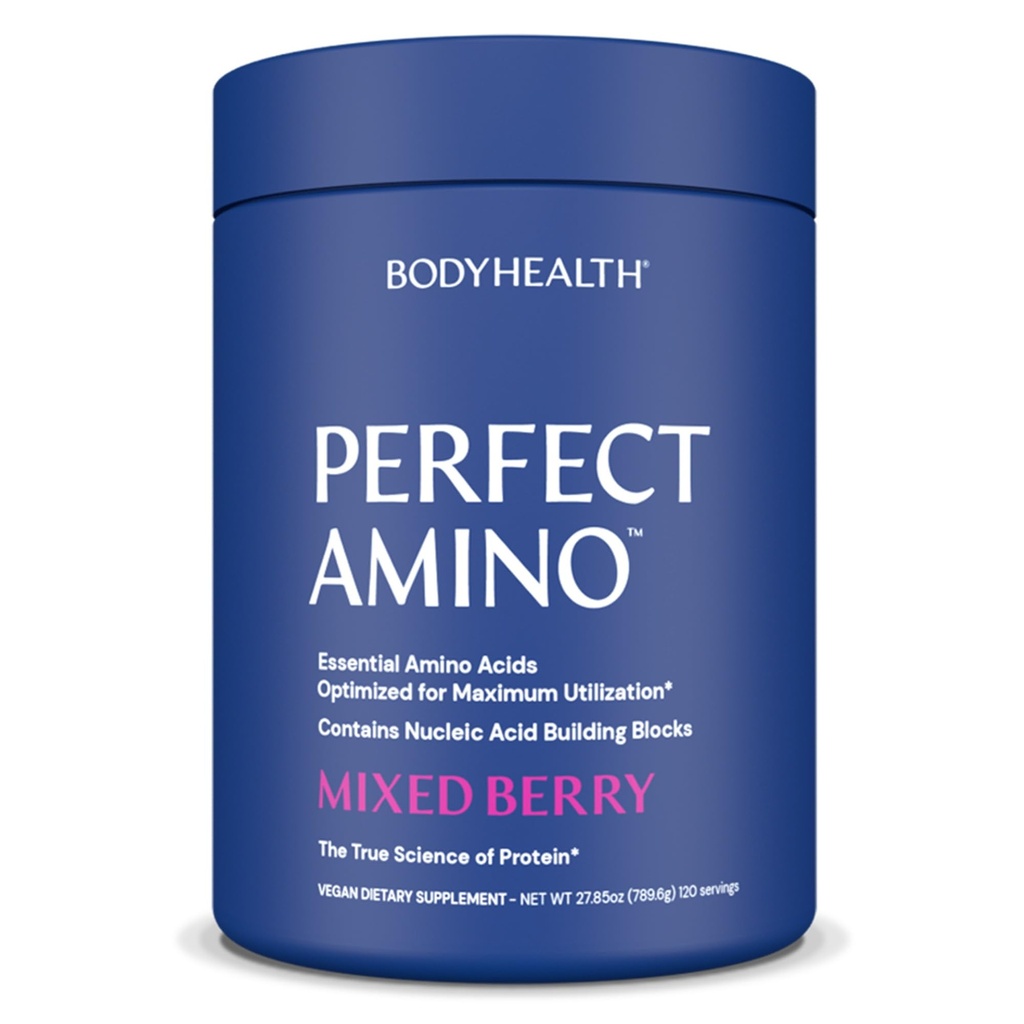 BodyHealth PerfectAmino Powder - BCAA en EAA Powder for Pre and Post Workout - Amino Acid Energy Drink for Men and Women to Support Lean Muscle and Recovery - Mixed Berry - 120 Servings
