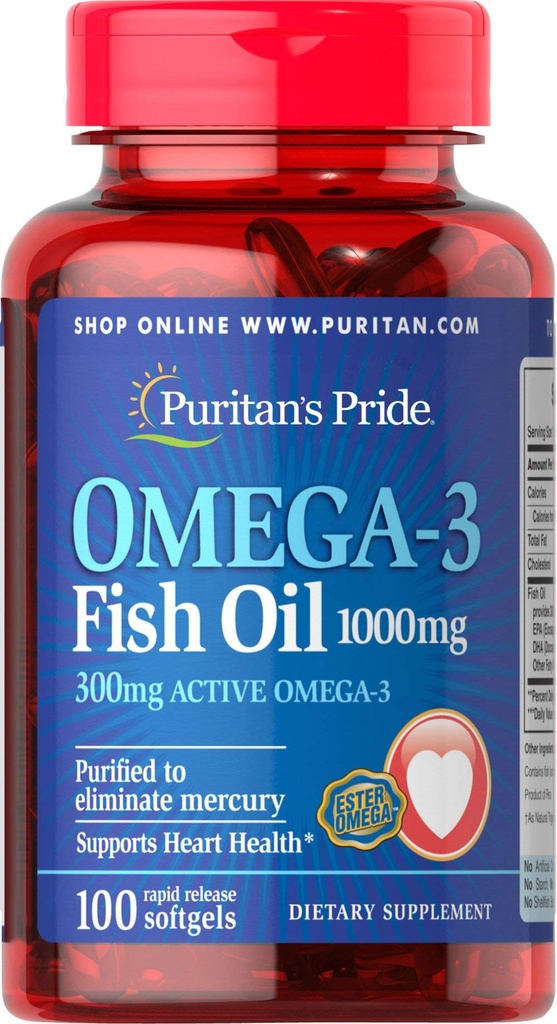 Puritanen Pride Omega-3 Visolie 1000 Mg, 100 Tellen