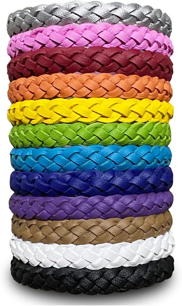 12 Pack Mosquito afstotende armbanden, effen kleur individueel verpakt lederen Insect & Bug afstotend polsbandjes voor kinderen en volwassenen buiten Camping Vissen Reizen