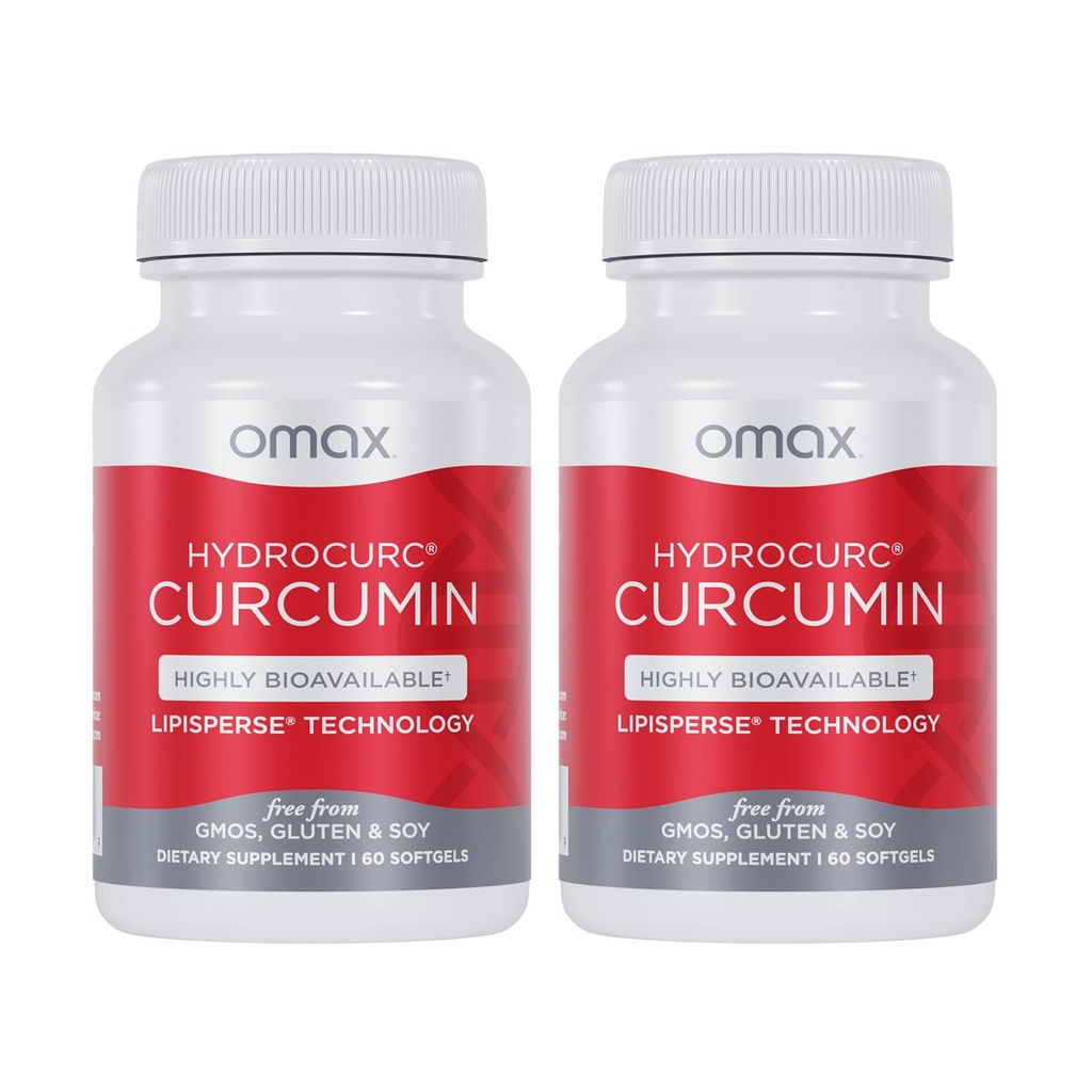 Omax3 2 Pack- HydroCurc Turmeric Curcumin Softgels, Highly Bio available MCT Oil Nanoparticle for Potency & Absorptie, Joint Health, 120 Softgels