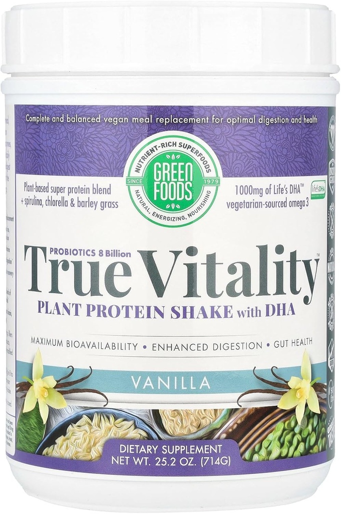 Green Foods True Vitality Plant Protein Shake, Vanilla, 25.2 Ounce